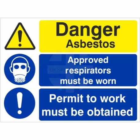 Danger Asbestos Approved Respirators & Permit To Work Multi Message Sign