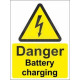 Danger battery charging sign in a variety of sizes and materials with or without your logo