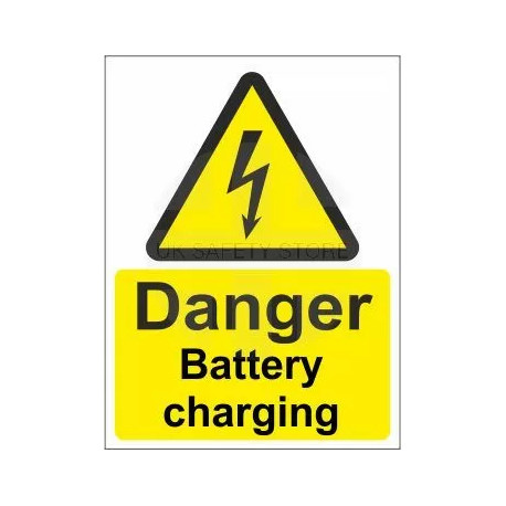 Danger battery charging sign in a variety of sizes and materials with or without your logo