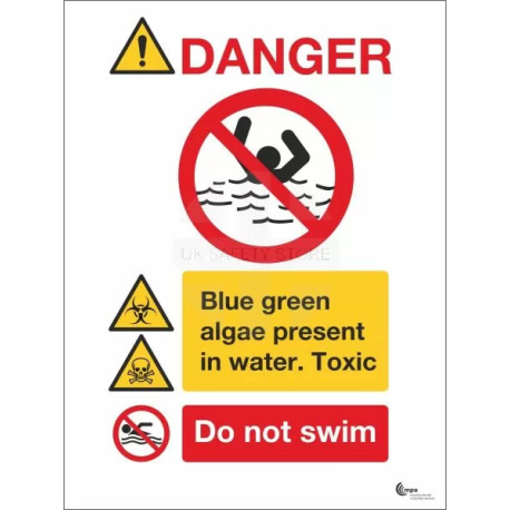 Danger Blue Green Algae Present In Water, Do Not Swim Sign Available In A Range Of Sizes And Materials With Or Without Your Logo