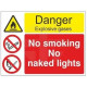 Danger explosive gases no smoking no naked lights multi message sign in a variety of sizes and materials