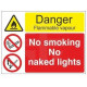 Danger flammable vapour no smoking no naked lights multi message sign in a variety of sizes and materials