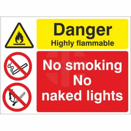 Danger Highly Flammable No Smoking No Naked Lights Sign