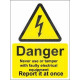 Danger never use or tamper with faulty electrical equipment report it at once sign in a variety of sizes and materials with or w