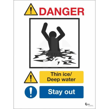 Danger Thin Ice Deep Water Sign - Stay Away