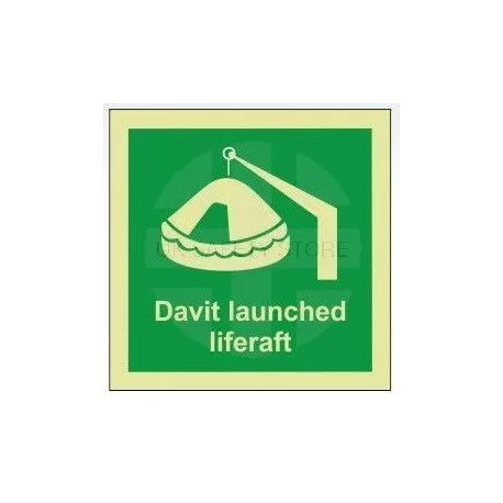 Davit launched liferaft photoluminescent 100W  x  110H sign self adhesive