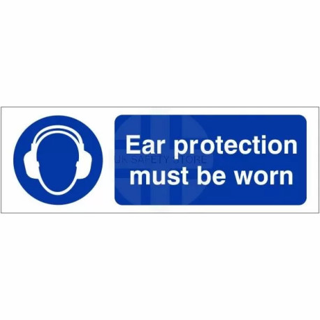 Ear Protection Must Be Worn Sign 600mm x 200mm - Rigid Plastic