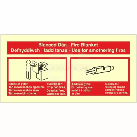 Fire Blanket Identification Sign in Welsh/English