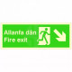 Fire Exit Arrow Down Right Sign in Welsh / English