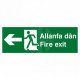 Fire Exit Arrow Left Sign in Welsh / English