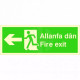 Fire Exit Arrow Left Sign in Welsh / English