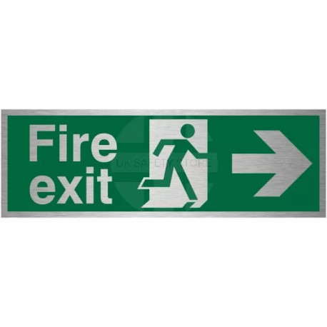 Fire Exit Arrow Right Brushed Aluminium Sign