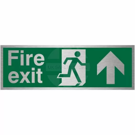 Fire Exit Arrow Up Brush Aluminium Effect Prestige Sign