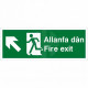 Fire Exit Arrow Up Left Sign in Welsh / English
