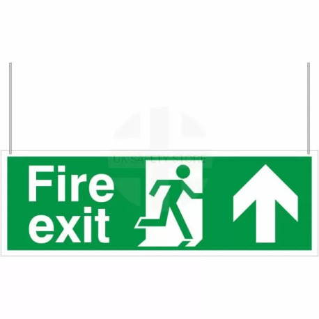 Fire Exit Up Arrow Double Sided Hanging Sign C/W Hanging Kit & Holes