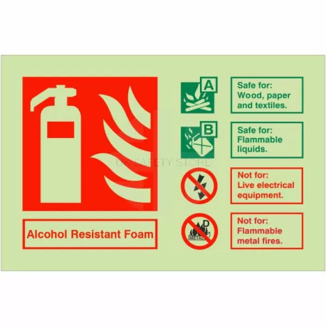 Glow In Dark Alcohol Resistant Foam Fire Extinguisher Sign