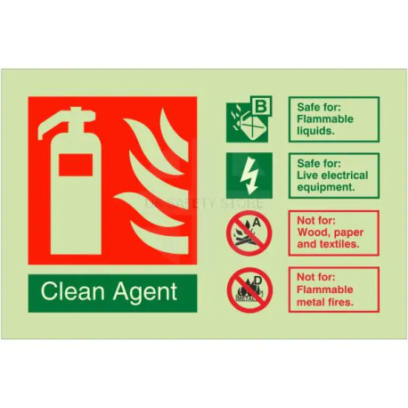 Glow In Dark Clean Agent Fire Extinguisher Sign