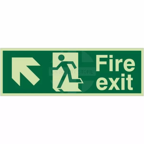Glow In Dark Fire Exit Arrow Up Left Sign