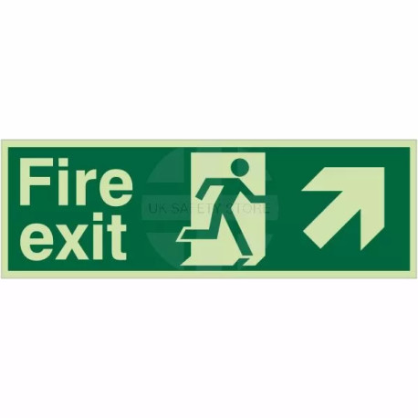 Glow In Dark Fire Exit Arrow Up Right Sign