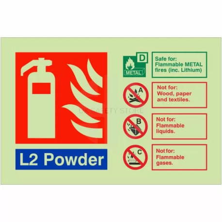 Glow In Dark L2 Powder Fire Extinguisher Sign