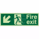 Glow In The Dark Fire Exit Arrow Down Left Sign
