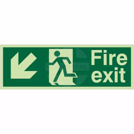 Glow In The Dark Fire Exit Arrow Down Left Sign