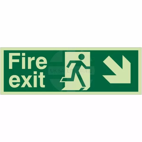 Glow In The Dark Fire Exit Arrow Down Right Sign