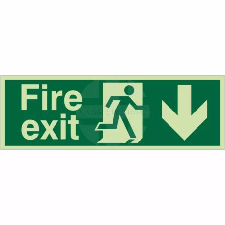 Glow In The Dark Fire Exit Arrow Down Sign