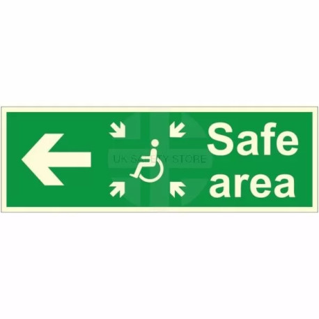 Glow In The Dark Safe Area Arrow Left Sign