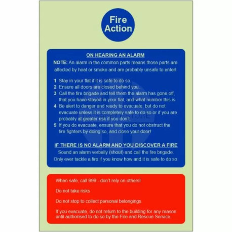 Glow In The Dark Stay Indoors (Stay Put) - Fire Action Sign (for flats and apartments)