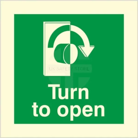 Glow In The Dark Turn To Open Clockwise Door Sign