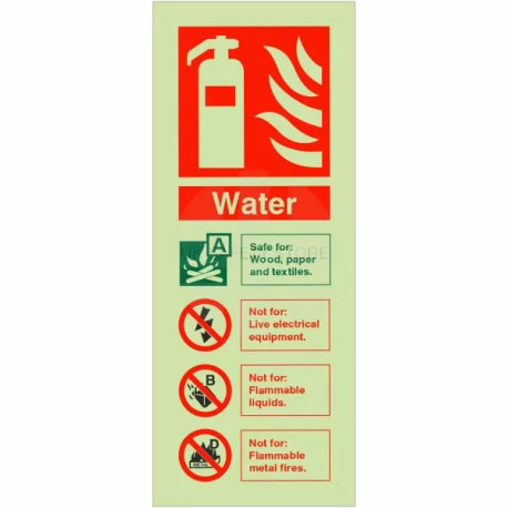 Glow In The Dark Water Fire Extinguisher Identification Sign