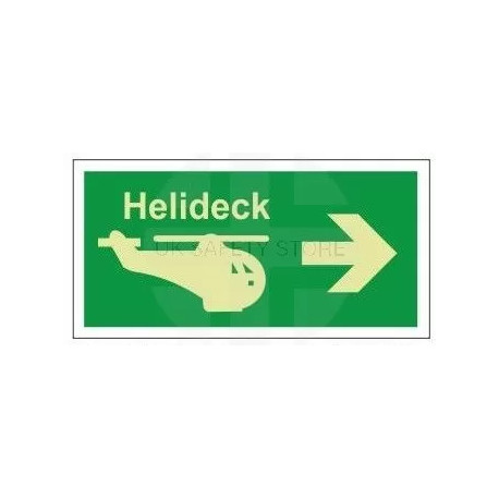 Helideck right photoluminescent 300W x  150H  sign self adhesive