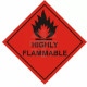 Highly Flamable Warning Sticker 200Wmm x 200Hmm