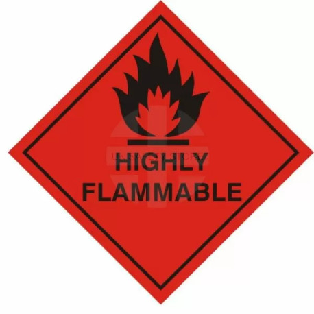 Highly Flamable Warning Sticker 200Wmm x 200Hmm