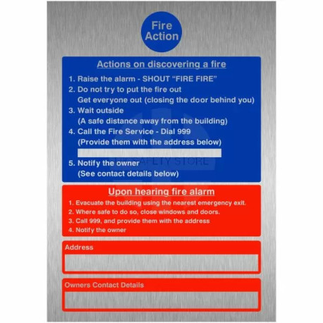 Hotel Guest House - Brushed Aluminium Fire Action Notice Sign