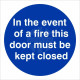 In The Event Of A Fire This Door Must Be Kept Closed Sign
