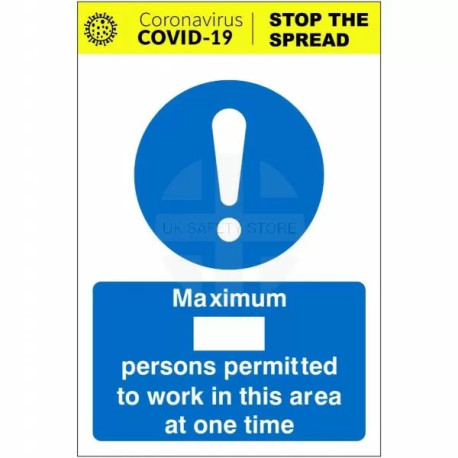 Maximum Persons Permitted To Work In This Area At Any One Time Covid 19 Sign (Writable)