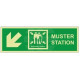 Muster Station Assembly Station Arrow Down Left Sign - Self Adhesive