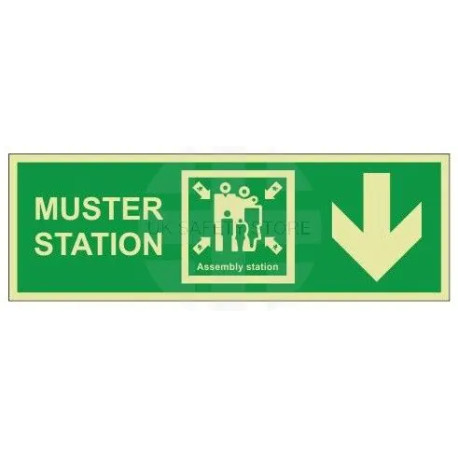 Muster Station Assembly Station Arrow Down Sign - Self Adhesive