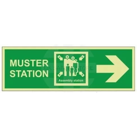 Muster Station Assembly Station Arrow Right Sign - Rigid Plastic