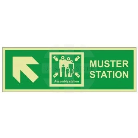 Muster Station Assembly Station Arrow Up Left Sign - Rigid Plastic