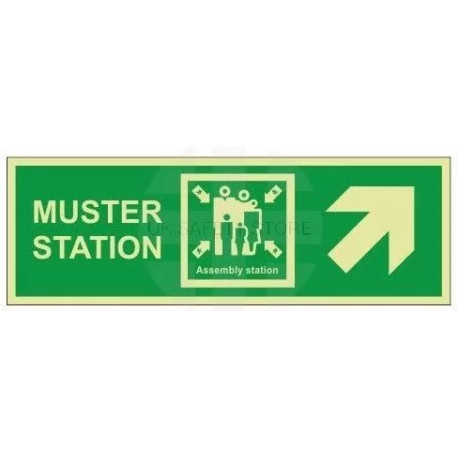 Muster Station Assembly Station Arrow Up Right Sign - Rigid Plastic