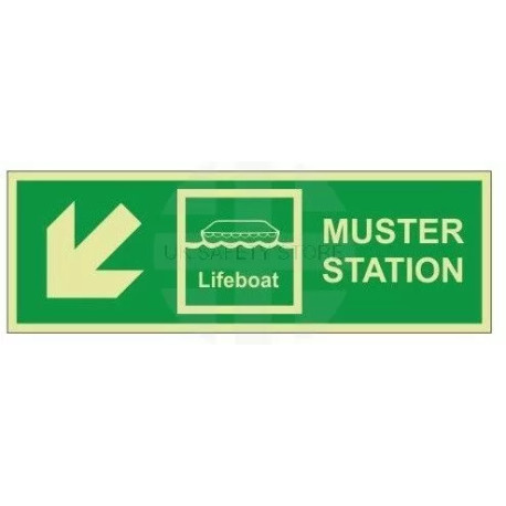 Muster Station Lifeboat Arrow Down Left Sign - Self Adhesive