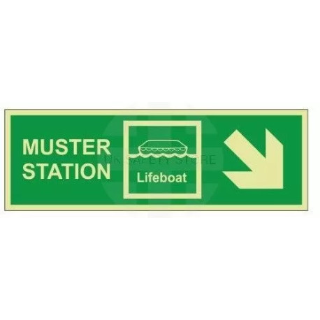 Muster Station Lifeboat Arrow Down Right Sign - Rigid Plastic