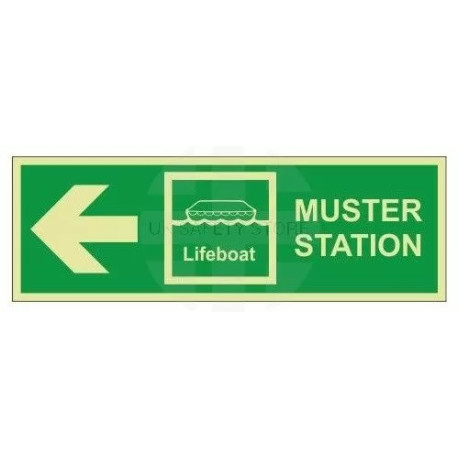 Muster Station Lifeboat Arrow Left Sign - Self Adhesive
