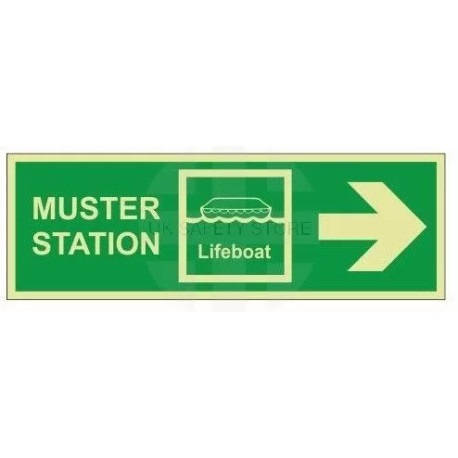 Muster Station Lifeboat Arrow Right Sign - Rigid Plastic