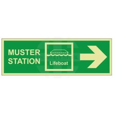 Muster Station Lifeboat Arrow Right Sign - Self Adhesive