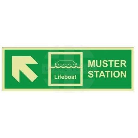 Muster Station Lifeboat Arrow Up Left Sign - Rigid Plastic