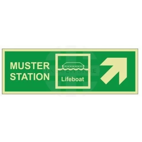 Muster Station Lifeboat Arrow Up Right Sign - Rigid Plastic